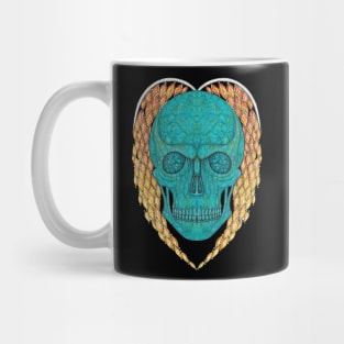 Skull head design turquoise and sapphire wing heart. Mug